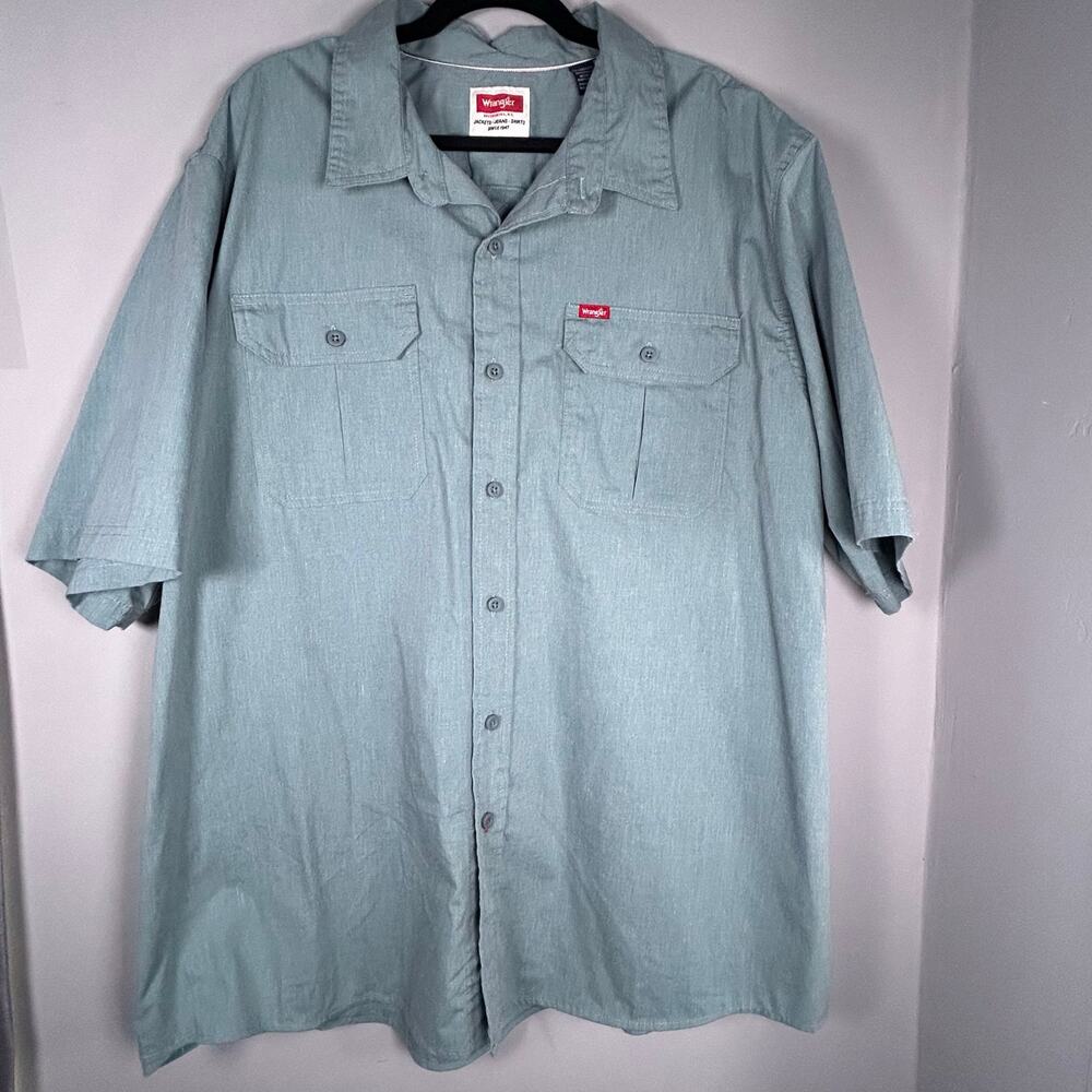 Wrangler Sage Green Relaxed Fit Twill Button Up Mens Sz 2XL